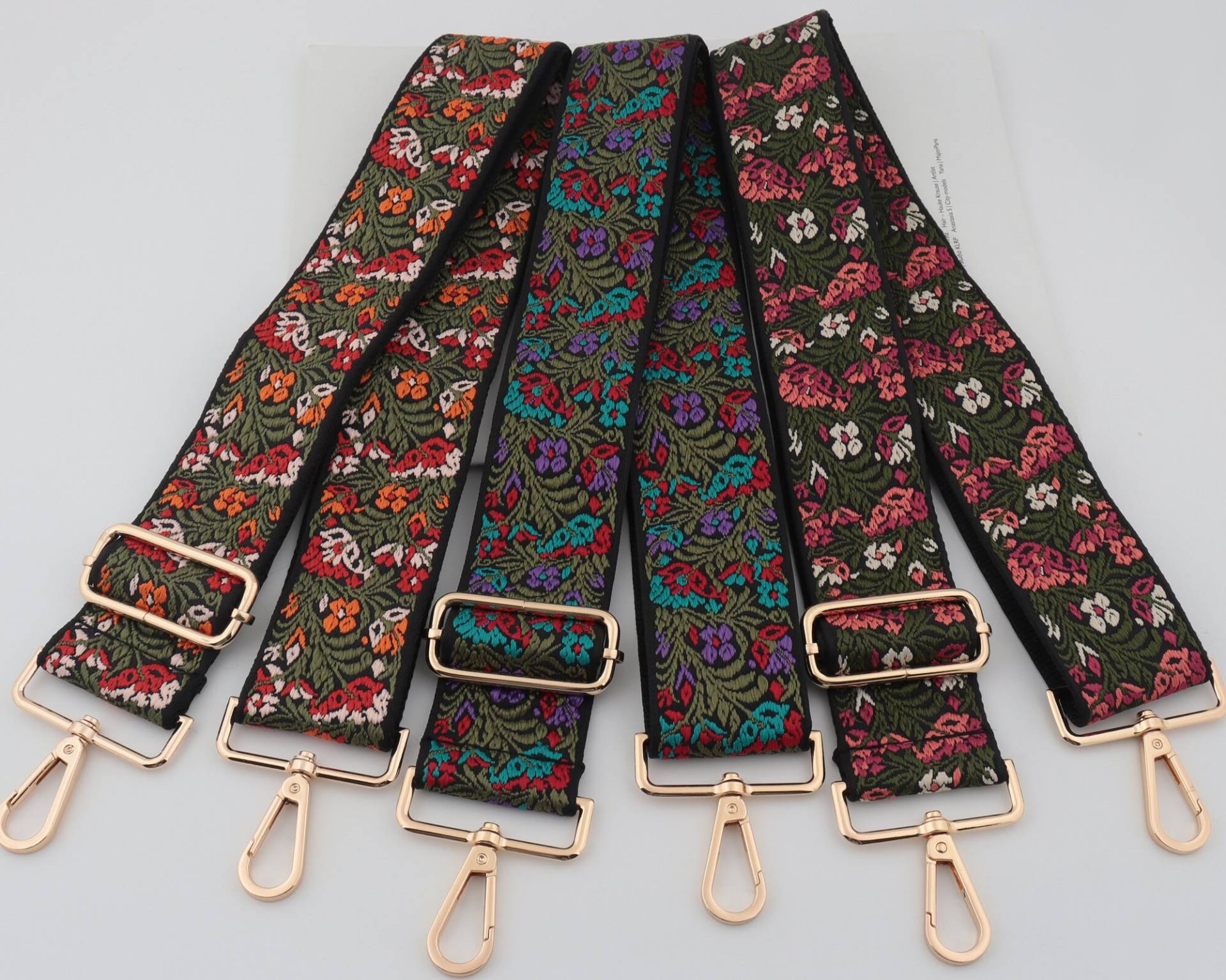 5cm Breite Verstellbar Gestreifter Taschengurt, Canvas Crossbody Bag Strap, Baumwolle Grün Rote Blume Gurttasche, Geldbeutel Gurt von WarmanBoutique