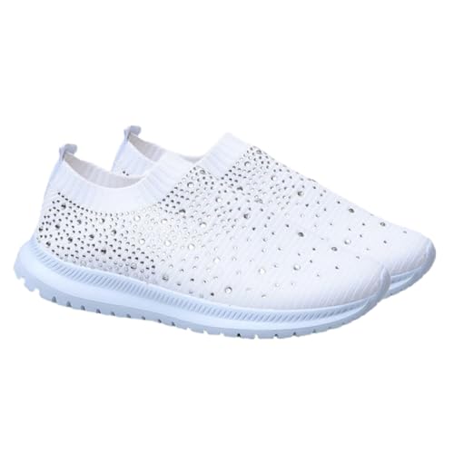 Warmhm 1 Paar Damen Sneaker Atmungsaktivem Netzgewebe Strapazierfähige Sportschuhe mit Rutschfester Sohle für Freizeit und Fitness Glitzer Design Weiß von Warmhm