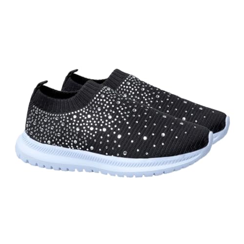 Warmhm 1 Paar Damen Sport Schuhe Netzstoff Atmungsaktive rutschfeste Sneakers mit Strass Leichte Freizeitschuhe für Frühling und Sommer Schwarz Warmhm 1 Paar Damen Sport Schuhe Netzstoff Atmungsaktive rutschfeste Sneakers mit Strass Leichte Freizeitschuhe für Frühling und Sommer Schwarz von Warmhm