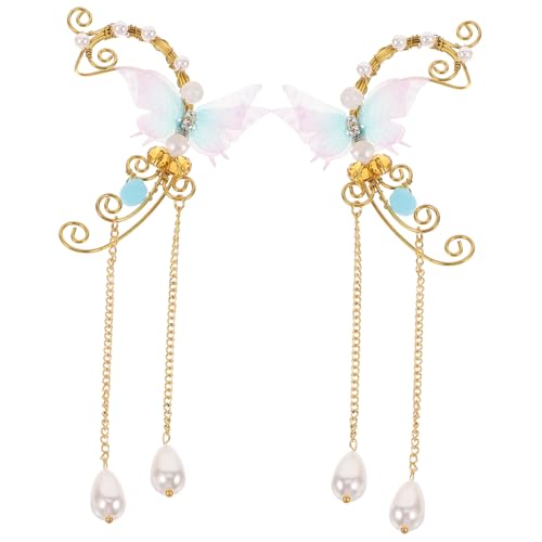 Warmhm 1 Paar Schmetterlings Ohrmanschetten für Damen Perlenohrringe Hypoallergen Leicht für Besondere Anlässe von Warmhm