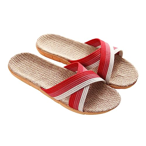 Warmhm 1 Paar Rutschfeste Damen Slipper Leinen Sommer Hausschuhe mit Kreuzdesign für Drinnen Stilvolle und Bequeme Pantoffeln Rot Warmhm 1 Paar Rutschfeste Damen Slipper Leinen Sommer Hausschuhe mit Kreuzdesign für Drinnen Stilvolle und Bequeme Pantoffeln Rot von Warmhm