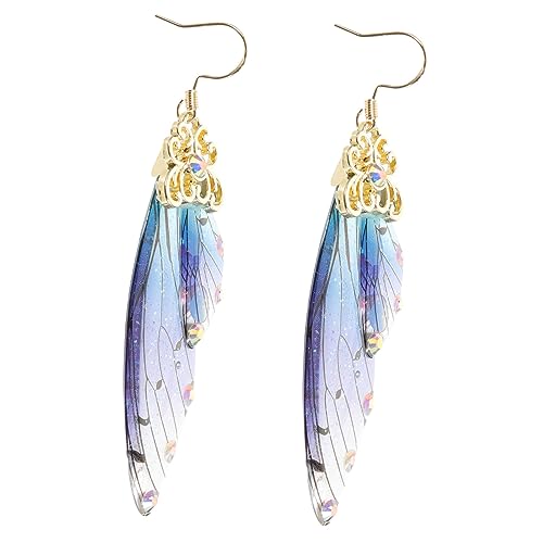 Warmhm 1 Paar Silber Ohrhänger mit Schmetterlingsflügel Design Farbverlaufend Blau und Gold Tropf Ohrringe für Frauen für Partys und Alltag von Warmhm