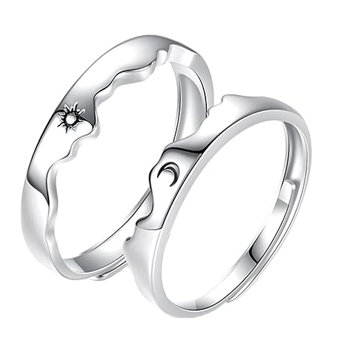 Warmhm Verstellbare Offene Ringe für Paare Mondgravur Unisex Schmuck für Männer und Frauen Handgefertigte Freundschaftsringe von Warmhm