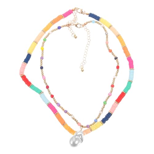 Warmhm 1 Satz Damen Halskette Bunten Perlen Verstellbar Doppellagig für Verschiedene Outfits für Strandpartys Hochzeiten und Alltag von Warmhm