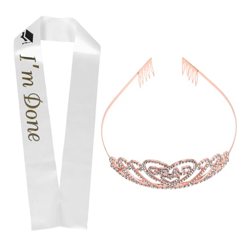 Warmhm 1 Satz Krone und Schärpe für Absolventen mit Funkelnden Strasssteinen Roségoldenes Design Vielseitig für Feiern und Erinnerungen an Erfolge von Warmhm