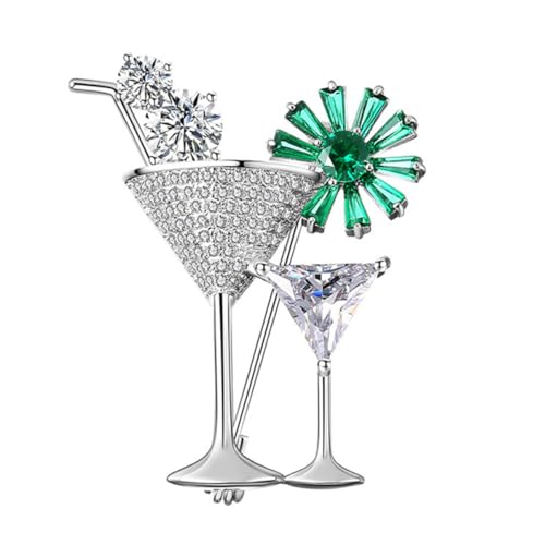 Warmhm Cocktailbrosche Metallbrosche Personalisierte Brosche Strassbrosche Kristallbrosche Mit Strasssteinen Aus Kupfer Für Hochzeitsbankett-partydekoration Silber Und Grün von Warmhm