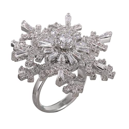Warmhm Schneeflockenring Damenring Verstellbar Fingerschmuck Zarter Ring Schneeflocke Schmuck Doppelschicht Design Für Mädchen von Warmhm