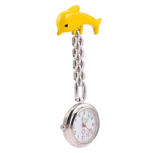 Warmhm 1 Stück Hängende Taschenuhr für Krankenschwestern und Ärzte Luminiszierende Quartz Uhr mit Niedlichem Delfin Design Praktische Clip Funktion für Medizinische Anlässe Gelbe von Warmhm