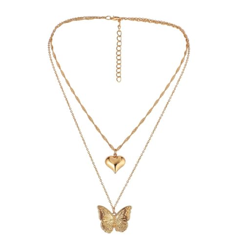 Warmhm 1 Stück Kette für Damen Doppellagige Halskette mit Herz und Schmetterlingsanhänger Eleganter Halsschmuck für Frauen für Besondere Anlässe und Alltag Warmhm 1 Stück Kette für Damen Doppellagige Halskette mit Herz und Schmetterlingsanhänger Eleganter Halsschmuck für Frauen für Besondere Anlässe und Alltag von Warmhm