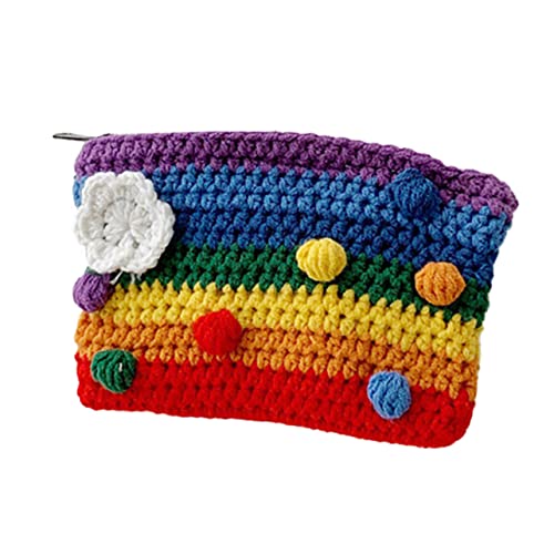 Warmhm Gestrickte Handtasche Aus Wollgarn Bunte Wechseltasche Regenbogen-geldbörse Praktische Münztasche Für Handy Schlüssel Und Lippenstifte von Warmhm