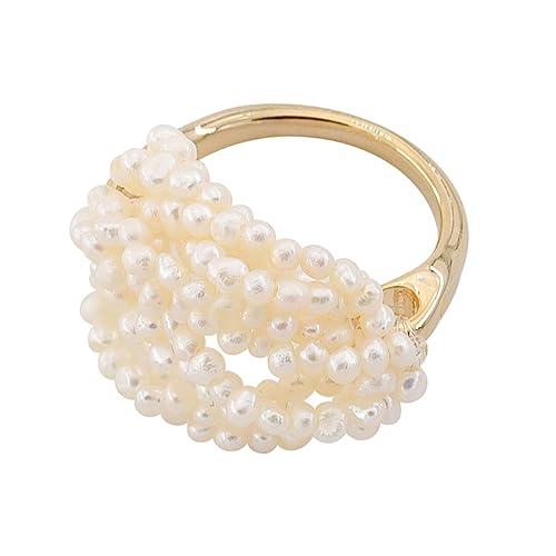 Warmhm Natürlicher Perlenring Dekorativer Ring Eleganter Fingerring Zarter Ring Fingerschmuck von Warmhm