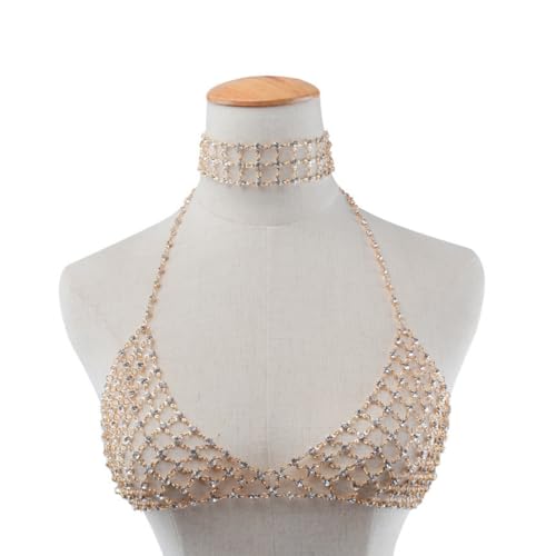 Warmhm 1 Stück Sequin Körperkette Bikini Body Schmuck für Frauen Goldene Strandparty Accessoire Einzigartige Glänzende Kette für Festliche Anlässe und Strandmode von Warmhm
