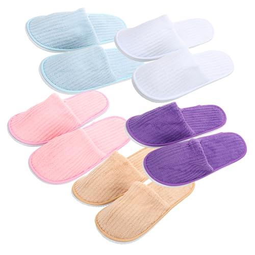 Warmhm 10 Paare Fleece Hausschuhe Warm Rutschfest Waschbar Gästepantoffeln für Hotel Spa Zuhause in Weiß Gelb Rot von Warmhm
