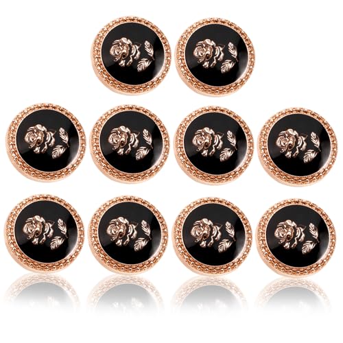 Warmhm 10 Stück Knöpfe Vintage Blumenmuster für Uniform Blazer Jacke Mantel Damen Gold Schwarze Dekorative Anzug Knöpfe Robust Elegant von Warmhm