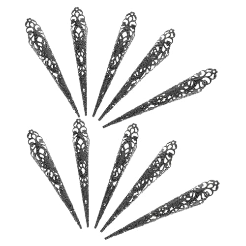 Warmhm 10 Stück Teiliges Antike Fingernagel Krallen aus Eisen Langlebige Fingerspitzen Deckel Auffälliges Design für Party Festival und Cosplay Schwarze Vintage Fingernagelringe von Warmhm