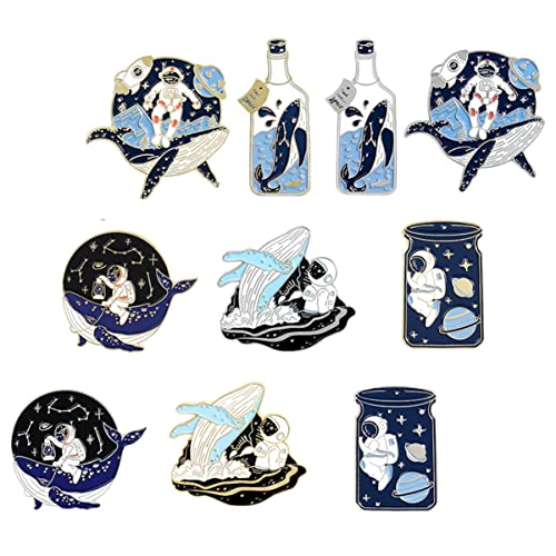 Warmhm 10 Stück Teiliges Set Cartoon Broschen Astronaut und Wal Anstecknadeln für Kleidung Taschen und Hüte Lustige Accessoires im Weltraumdesign Strapazierfähiges Material für Kreative von Warmhm
