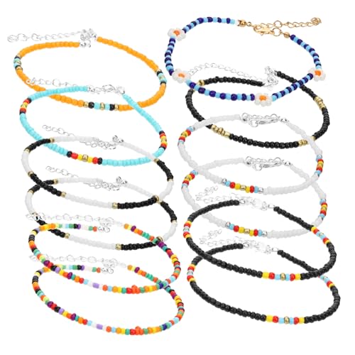 Warmhm 12 Stck Teiliges Damen Fußkettchen Bunte Perlen Boho Stil Zweilagig Strand Schmuck für Festivals Strandpartys und Alltag Farbenfrohe Handgefertigte Knöchelkette Elegant und von Warmhm