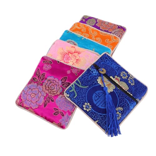 Warmhm 12 Stück Teiliges Chinesischer Stil Damen Geldbörsen mit Reißverschluss Mehrfarbiges Schmuck Seidensäckchen Große Kapazität und Kartenetui Modische Kleine Portemonnaies für Alltag von Warmhm