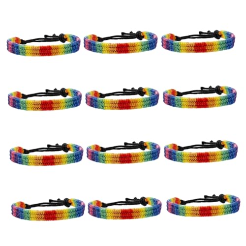 Warmhm 12 Stück Teiliges Regenbogen Armband Verstellbare Freundschaftsarmbänder Gewebtem für Männer und Frauen für Pride Events und Tägliches Tragen von Warmhm
