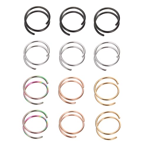 Warmhm 12 Stück Teiliges Spiral Nasenringe aus Metall Hautfreundlich Farbenfrohe Nasenpiercing Ringe Verstellbar Leicht und Komfortabel für Damen und Herren von Warmhm