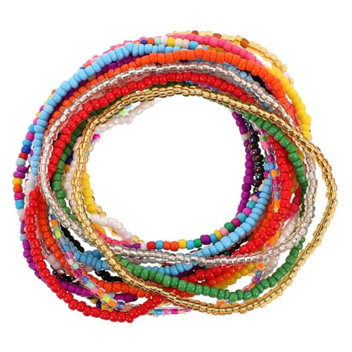 Warmhm 17 Stück Handgemachte Bunte Glasperlen Armbänder im Boho Stil Elastische Fuß und Handgelenkschmuck für Sommerpartys und Strandoutfits von Warmhm
