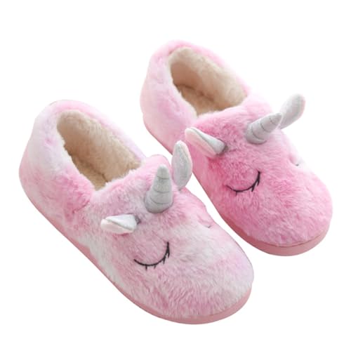 Warmhm Einhorn Hausschuhe für Damen Warm Plüsch Dicke Sohle Herbst Winter Plüschschuhe mit Einhorn Dekoration von Warmhm