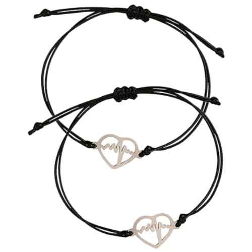 Warmhm Verstellbares Herzarmband Geflochtenes Seilarmband für Frauen Trendige Armbänder für Mädchen Elektrokardiogramm Design Elegantes Freundschaftsarmband von Warmhm