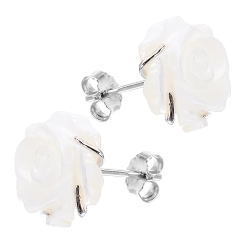 Warmhm 925 Silber Rosenblüten Ohrstecker für Damen Handgefertigte Ohrringe Natürlichem Muschelmaterial Eleganter Blumenschmuck für Hochzeiten und Partys von Warmhm