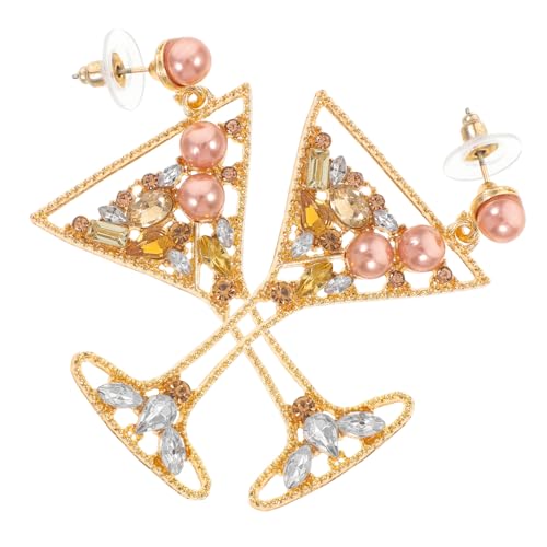 Warmhm 1 Paar Weinglas Ohrringe für Damen Strass und Kunstperlen Hängende Tropfenohrringe für Partys und Alltag von Warmhm