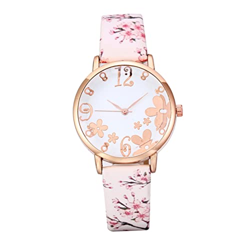 Warmhm Stilvolle Damen-Armbanduhr Im Pflaumenblütenmuster Modische Quarz-Uhr Für Frauen Langlebige Und Bequeme Damen-Uhr in Hellrosa Als Zum Geburtstag Und Weihnachten von Warmhm