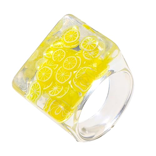 Warmhm Fruchtserie Ring Kreativer Damenring Aus Transparentem Resin Breiter Fingerring Geschmeidige Oberflächenbehandlung Hautfreundlich Für Feste Kostümpartys Und Auftritte von Warmhm