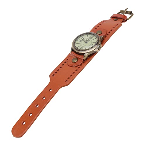 Warmhm 1Stück Vintage Römische Ziffern Armbanduhr Echtem für Damen Stylische Quarzuhr im Retro Stil als zu Weihnachten Geburtstag oder Hochzeit Orange von Warmhm