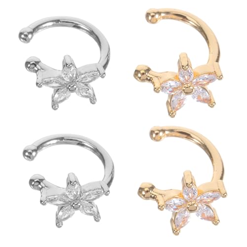 Warmhm 2 Paar Blumenohrclips mit Zirkonia Ohrklemmen Piercingfrei Modische Ohrmanschetten für Frauen und Mädchen Stilvolle Komfortable Schmuckaccessoires in Silber und Gold von Warmhm