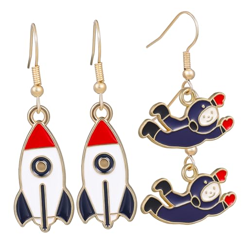 Warmhm 2 Paare Astronauten Ohrringe mit Raketenanhänger Dangle Ohrringe für Frauen und Mädchen als für Valentinstag Geburtstage und von Warmhm