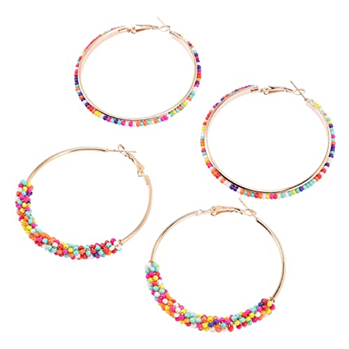 Warmhm 2 Paare Boho Perlen Creolen Große Runde Bead Hoops Handmade Dangle Earrings Leicht Für Mädchen Sommer Schmuck Accessoire Warmhm 2 Paare Boho Perlen Creolen Große Runde Bead Hoops Handmade Dangle Earrings Leicht Für Mädchen Sommer Schmuck Accessoire von Warmhm