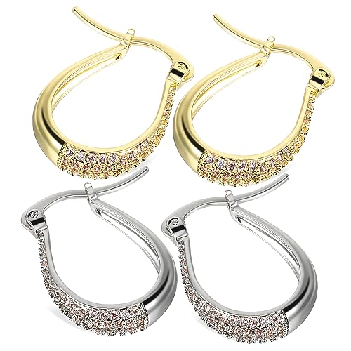 Warmhm 2 Paare Creolen Ohrringe Damen Zirkonia Ohrschmuck Langlebig Material Gold Silber Farben Vielseitig Schmuck von Warmhm