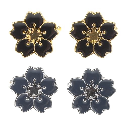 Warmhm 2 Paare Manschettenknöpfe Damen Business Anzug Schmuck Japanischer Kirschblüten design Stilvolle Blütenform Langlebig Komfortabel Elegant für Hemdärmel Retro accessoires von Warmhm