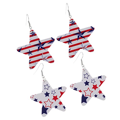 Warmhm 2 Paare PU Ohrringe Sternanhänger Dangler Ohrringe für Unabhängigkeitstag Damen Schmuck Zufälliges Muster Auffällige Ohrhänger für Frauen von Warmhm