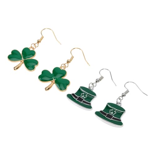 Warmhm 2 Paare Patrick's Day Kleeblatt Ohrringe Grün Legierung Tropfenform Festliche Damen Ohrschmuck Wiederverwendbar Umweltfreundlich für Party Karneval Mottoparty von Warmhm
