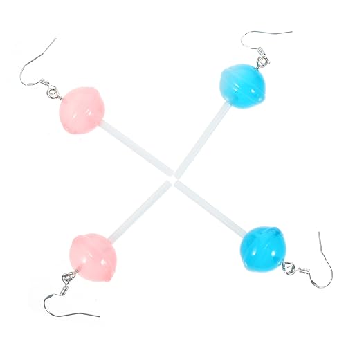 Warmhm 2 Paare Resin Lollipop Ohrhänger mit Silberhaken Leichte Baumelnde Ästhetische Candy Ohrringe für Frauen Süße Farbige Tropfenohrringe Blau und Rosa von Warmhm