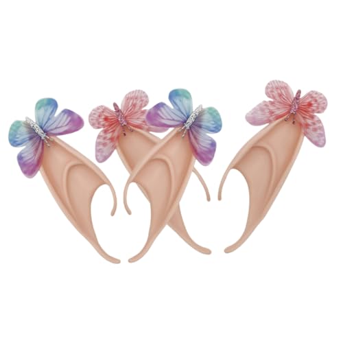Warmhm 2 Paare Schmetterlings Ohren Cosplay Zubehör Damen Elfenohren für Karneval Halloween Fasching Party Bühnenaufführung von Warmhm