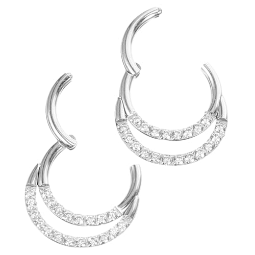 Warmhm 2 Stck Edelstahl Nasenringe mit Weißem Zirkonia Schmuck für Damen Geschlossene Hoops Modisches Piercing für Nase Vielseitig Tragbar bei Party und Alltag von Warmhm