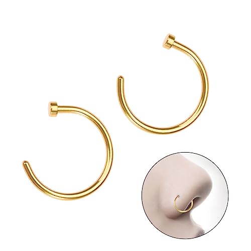 Warmhm 2 Stck Unisex Nasenring aus Chirurgischem Titanstahl C Förmiger Offener Nasenpiercing Ring Goldfarben Hautfreundlich Komfortabel Täglicher Schmuck für Damen und Herren von Warmhm