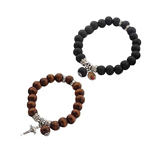 Warmhm 2 Stück Armband Teilig Holzperlen Dehnbar Liebesgeschenk Schmuck für Valentinstag Weihnachten von Warmhm