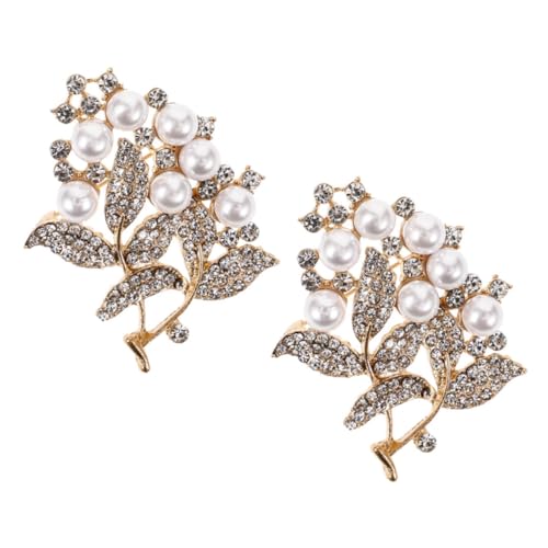 Warmhm 2 Stück Blattbrosche für Damen Imitation Perle Strass Anstecknadel für Kleidung Vielseitiges Schmuckaccessoire für Schals und Hüte von Warmhm