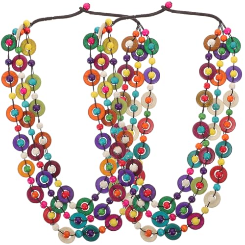 Warmhm 2 Stück Böhmische Halskette Kokosnuss Holzperlen Bunte Mehrschichtige Damenkette für Partys Hochzeiten und Tägliche Outfits von Warmhm