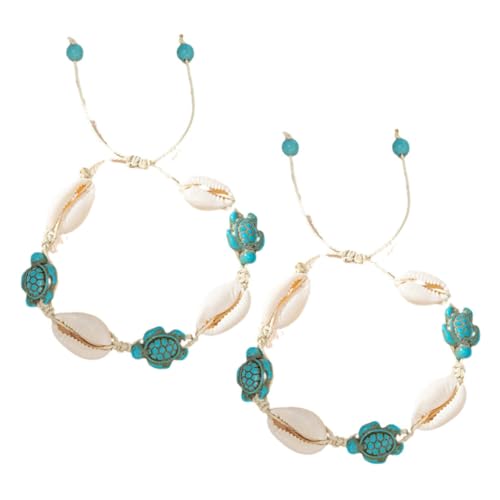 Warmhm 2 Stück Boho Fußkettchen mit Muscheln und Schildkröten Anhänger Verstellbares Strand Fußschmuck Handgefertigt für Einen Stilvollen Sommerlook von Warmhm