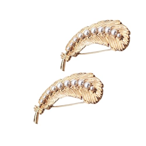 Warmhm 2 Stück Broschen Damen Federartiges Design mit Perle Modische Anstecknadeln für Kleid Mantel Party und Bankett Vielseitige Schmuck Dekoration als von Warmhm