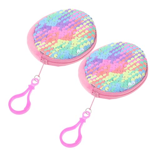 Warmhm 2 Stück Damen Clutch Geldbörse Rund Pailletten Glänzend Kompakt Tragbar Modisch Rosa Pastell von Warmhm