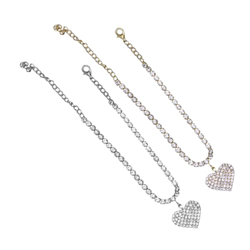 Warmhm 2 Stück Damen Fußkettchen mit Herz Anhänger Funkelnde Strass Verzierung Zarte Fußkette Schmuck für Alltag Party Strand Verstellbar Gold und Silber von Warmhm